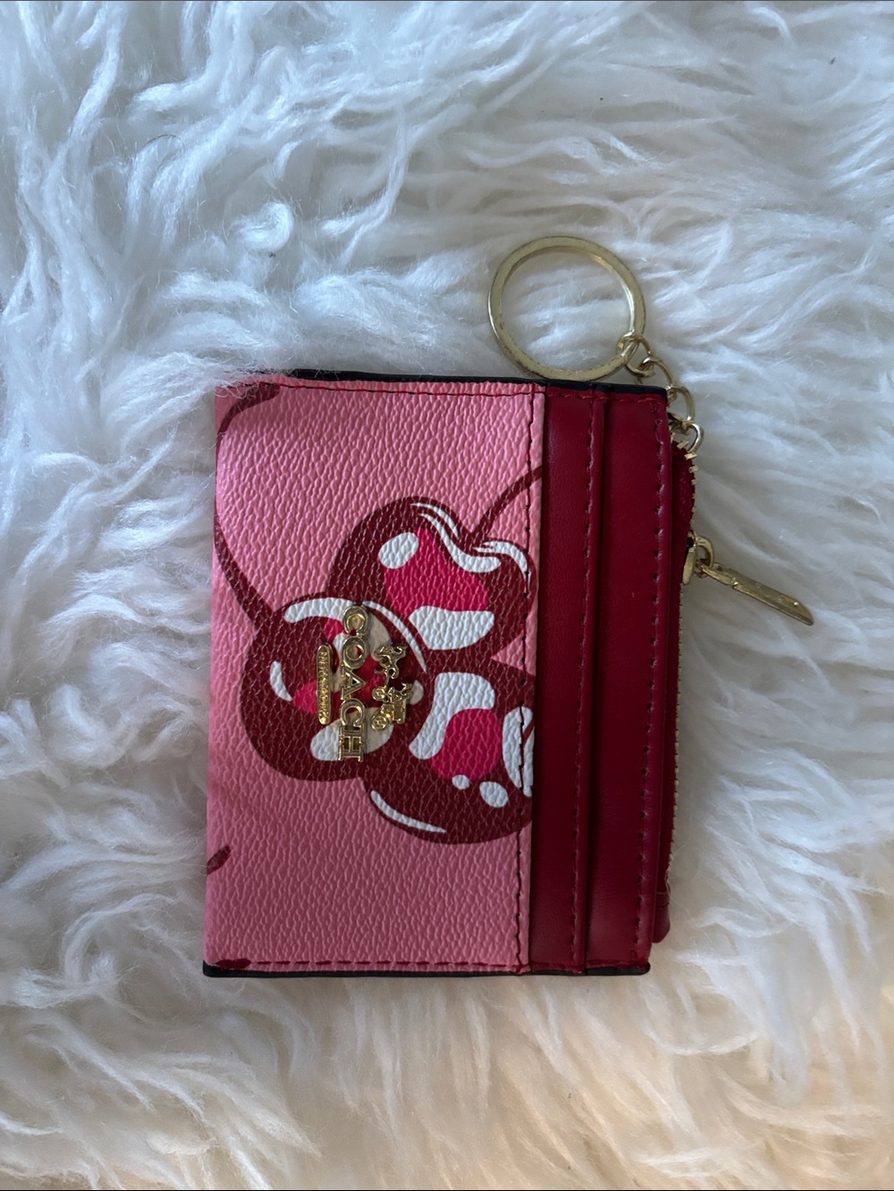 Pink and Red Floral Card Holder Keychain Wallet